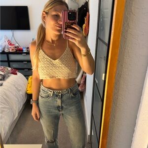Women's Cream Knit Crop Top